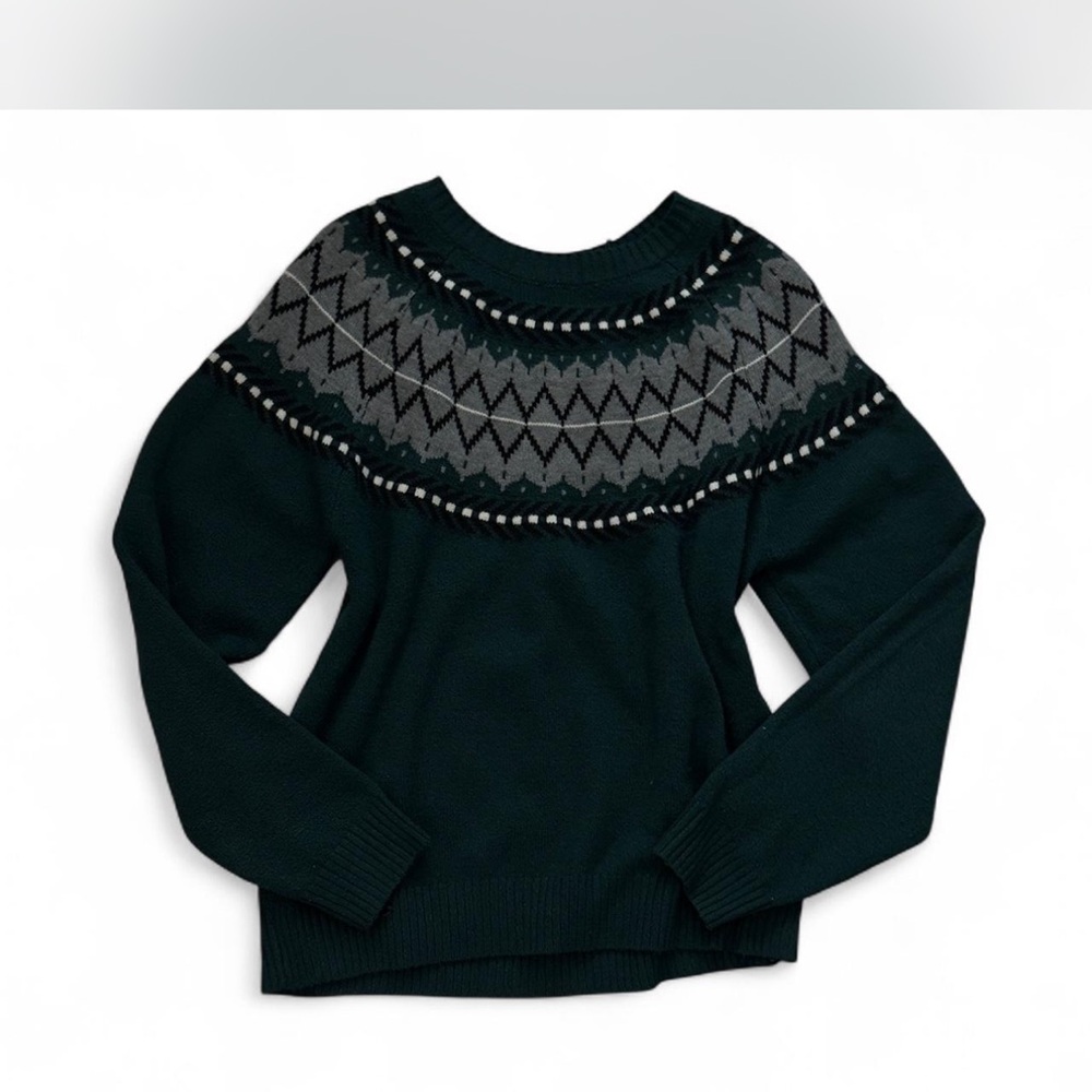 Weatherproof vintage fair isle Women's green and Gray Sweater